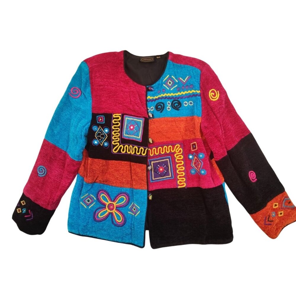 Vintage Allure Women's Multi Colored Block Jacket Size L